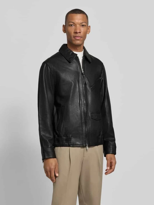 Zdjęcie produktu kurtka skórzana z skóra owcza o kroju regular fit AllSaints Czarny