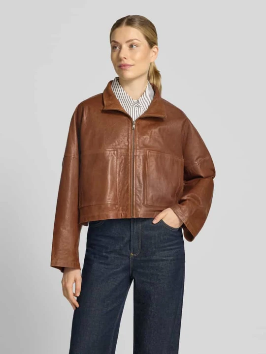 Zdjęcie produktu Kurtka skórzana z zamkiem błyskawicznym model 'ELSTOW' Drykorn Camel