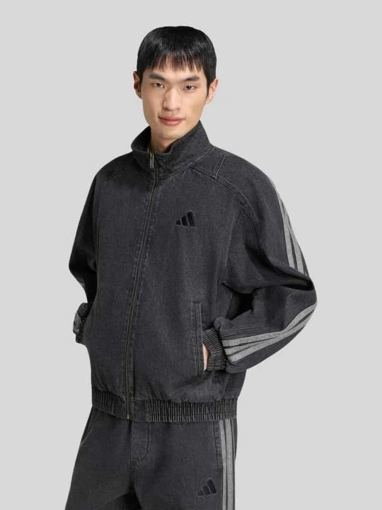 Zdjęcie produktu Kurtka treningowa o kroju loose fit z bawełnianego denimu z 3-paskowym paski Adidas Czarny