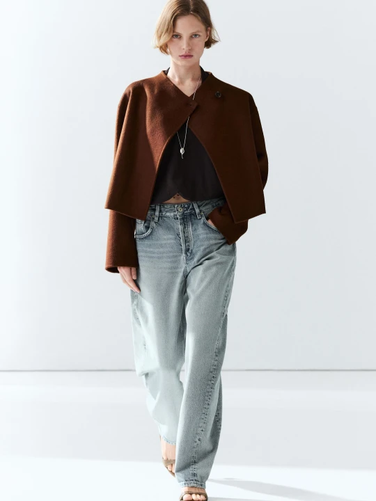Zdjęcie produktu Kurtka Typu Peleryna Z Guzikiem - Ognista Pomarańcza - Massimo Dutti - Female