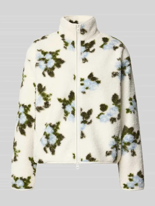 Zdjęcie produktu kurtka typu teddy o kroju regular fit z wzorem na całej powierzchni model 'AUTUMN' Pieces Złamany biały melanż