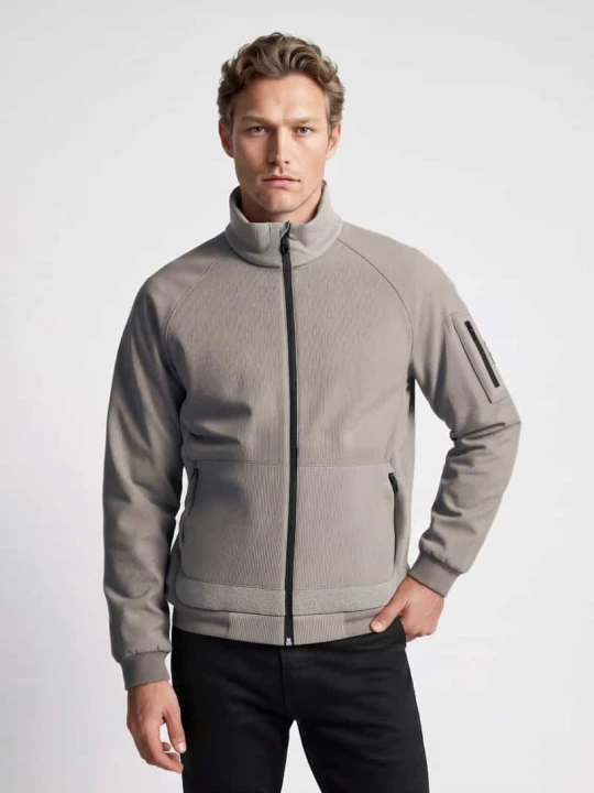 Zdjęcie produktu kardigan o kroju regular fit z polaru z sztruksowymi wstawkami model 'Cord Fleece' Boss Piaskowy