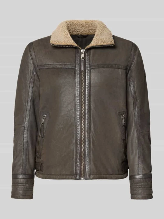 Zdjęcie produktu Kurtka w stylu biker z kieszeniami zapinanymi na zamek błyskawiczny model 'MARTICON' MAURITIUS Ciemnobrązowy