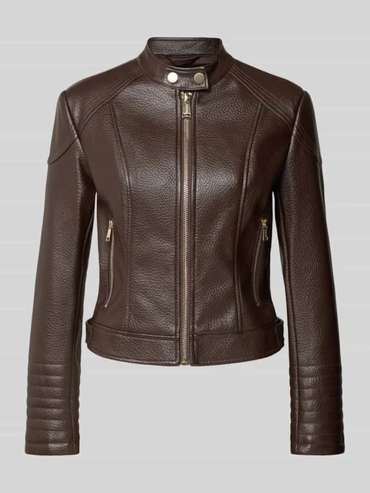 Zdjęcie produktu kurtka w stylu biker z materiał skóropodobny model 'MARLENE CARIBOU' Guess Ciemnobrązowy