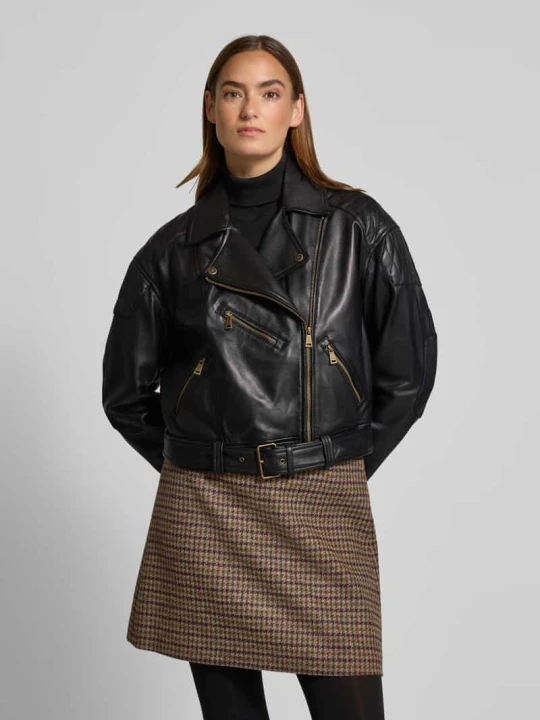 Zdjęcie produktu Kurtka w stylu Biker ze skóry jagnięcej model ‘GLANCEE’ Lauren Ralph Lauren Czarny