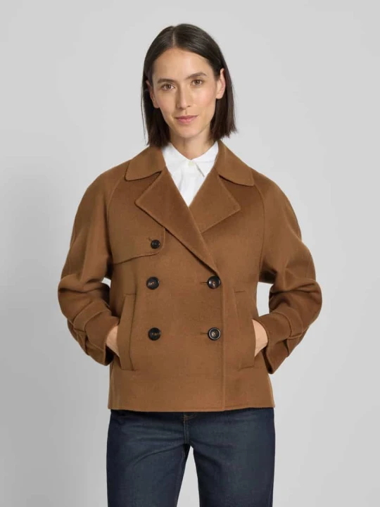 Zdjęcie produktu Kurtka wełniana o kroju regular fit z mieszanki żywej wełny i jedwabiu z domieszką kaszmiru model ‘NUPAR’ Max Mara Koniakowy