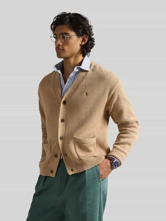 Zdjęcie produktu Kardigan rozpinany o kroju regular fit z czystej bawełny Polo Ralph Lauren Camel melanż