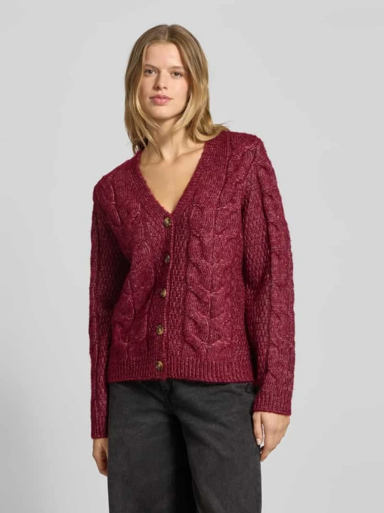 Zdjęcie produktu Kurtka z dzianiny o kroju regular fit z dodatkiem wełny model ‘NINA’ Pieces Ciemnoczerwony melanż