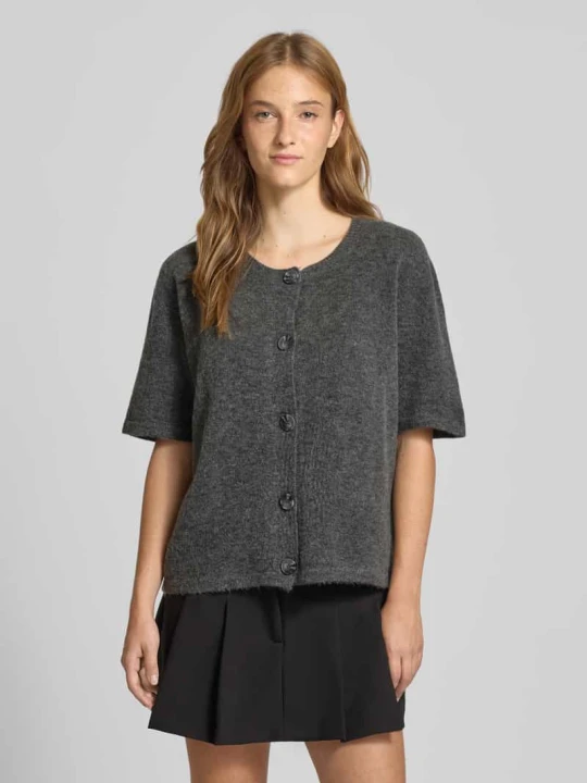 Zdjęcie produktu Kurtka z dzianiny o kroju regular fit z krótkim rękawem model ‘JIKO’ Pieces Średnioszary melanż