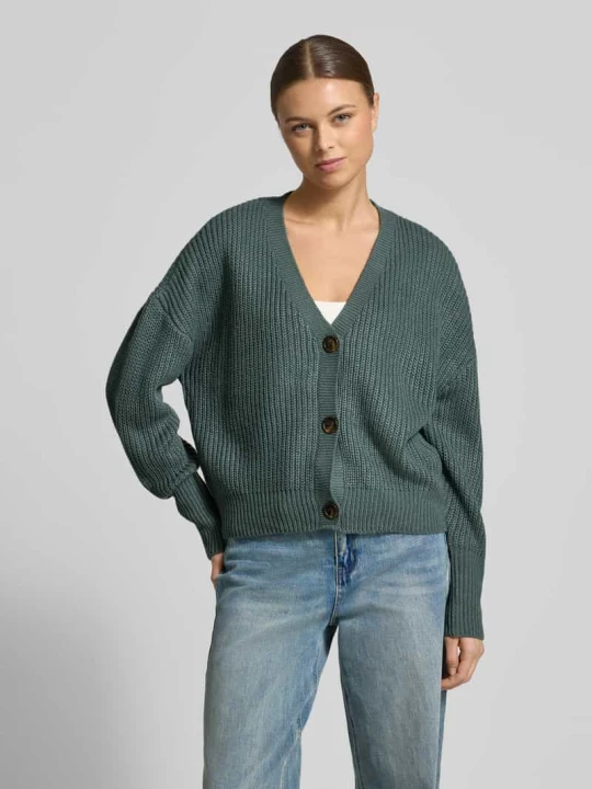 Zdjęcie produktu Kardigan rozpinany o kroju relaxed fit z dekoltem w serek model „LEA” Vero Moda Ciemnozielony