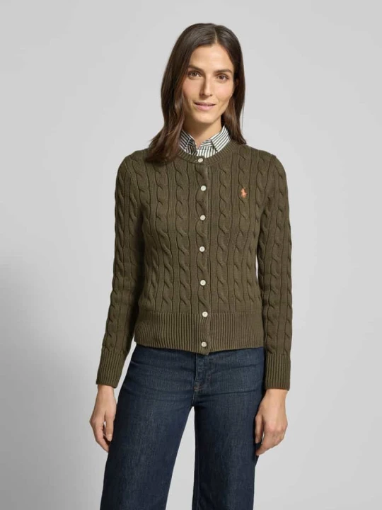 Zdjęcie produktu Kardigan rozpinany o kroju slim fit z wyhaftowanym logo Polo Ralph Lauren Oliwkowy