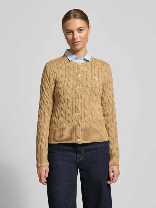 Zdjęcie produktu Kardigan rozpinany o kroju slim fit z wyhaftowanym logo Polo Ralph Lauren Khaki