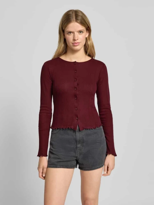 Zdjęcie produktu Kurtka z dzianiny o kroju slim fit z czystej bawełny model ‘MARIE’ Pieces Ciemnoczerwony