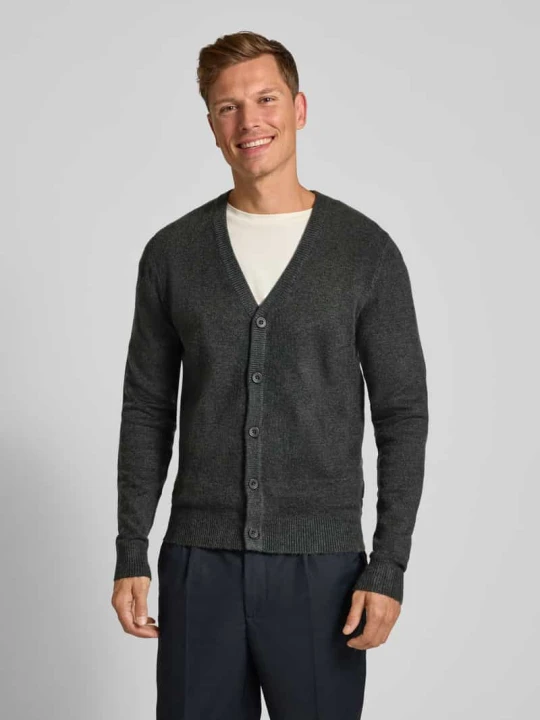 Zdjęcie produktu Kurtka z dzianiny o kroju slim fit z dekoltem w serek model ‘Heine’ Casual Friday Ciemnoszary