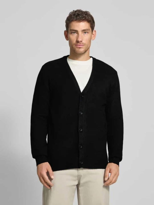 Zdjęcie produktu Kurtka z dzianiny o kroju slim fit z dekoltem w serek model ‘Heine’ Casual Friday Czarny
