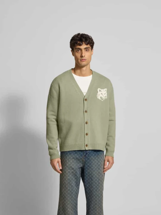 Zdjęcie produktu Kurtka z dzianiny z listwą guzikową Maison Kitsuné Oliwkowy