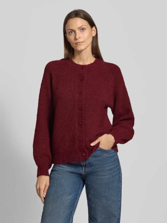 Zdjęcie produktu Kardigan rozpinany w kroju loose fit z dodatkiem wełny model 'Luisa' Freequent Bordowy