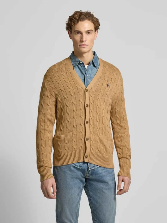Zdjęcie produktu kardigan rozpinany z listwą guzikową Polo Ralph Lauren Camel melanż