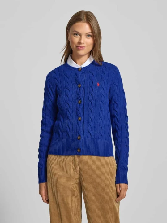Zdjęcie produktu Kurtka z dzianiny z mieszanki wełny i kaszmiru ze ściegiem warkoczowym Polo Ralph Lauren Królewski niebieski