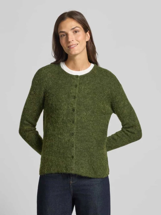 Zdjęcie produktu Kurtka z dzianiny z okrągłym dekoltem model ‘KAMARA’ Ichi Khaki