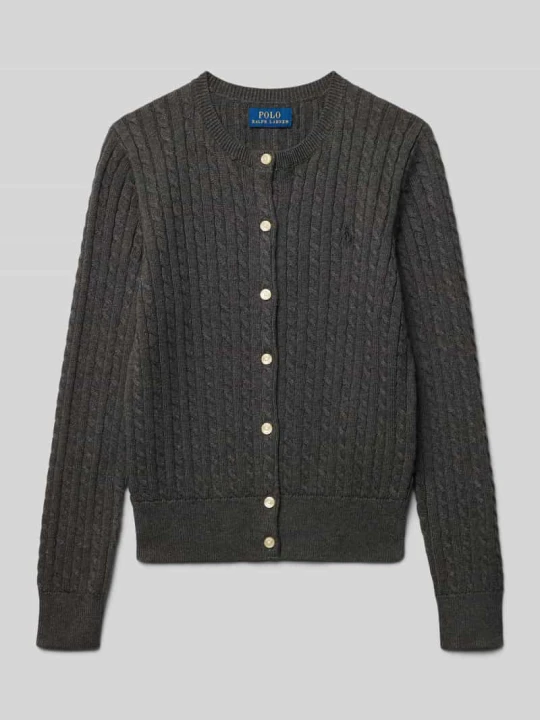 Zdjęcie produktu Kardigan z warkoczowym splotem i naszytym logo Polo Ralph Lauren Średnioszary