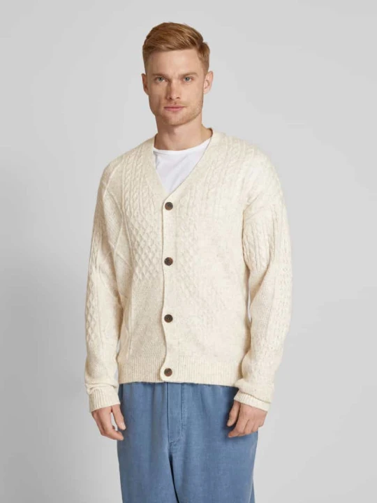 Zdjęcie produktu Kurtka z dzianiny ze ściegiem warkoczowym model ‘MARKUS’ Jack&Jones Złamany biały
