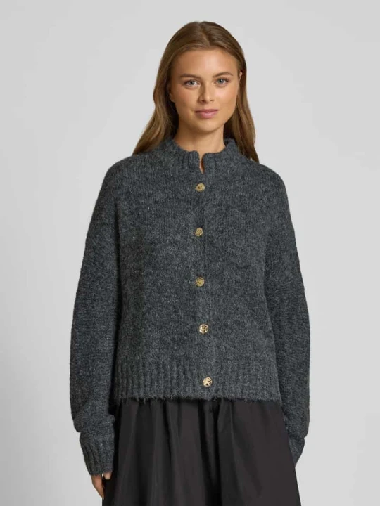 Zdjęcie produktu Kardigan rozpinany o kroju relaxed fit z dodatkiem wełny model „Taura” NEO NOIR Antracytowy
