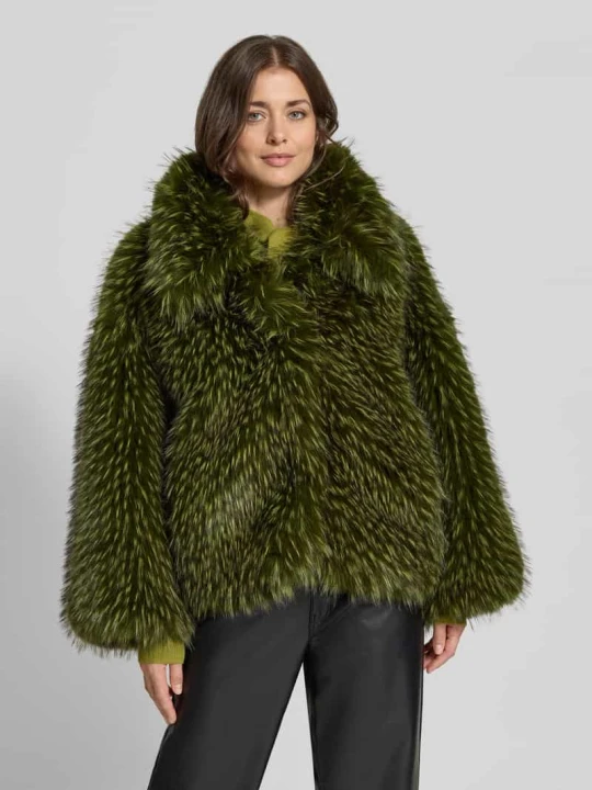 Zdjęcie produktu Kurtka z imitacji futra o kroju oversized w melanżu model 'KASTANJE' Essentiel Antwerp Ciemnozielony melanż
