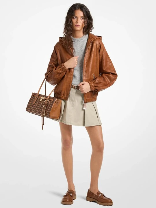 Zdjęcie produktu Kurtka z kapturem ze skóry teksturowanej Michael Kors BRĄZOWY (Brązowy)