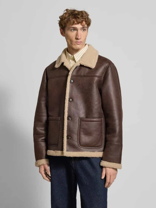 Zdjęcie produktu Kurtka ze skóry ekologicznej z listwą guzikową model 'CAMBRIDGE' Jack&Jones Ciemnobrązowy