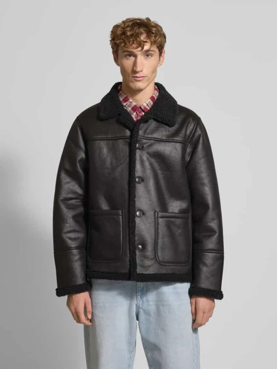 Zdjęcie produktu Kurtka ze skóry ekologicznej z listwą guzikową model 'CAMBRIDGE' Jack&Jones Czarny