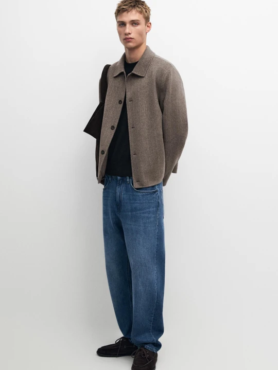 Zdjęcie produktu Kurtka Z Mieszanki Wełny W Prążki - Norkowy - Massimo Dutti - Male