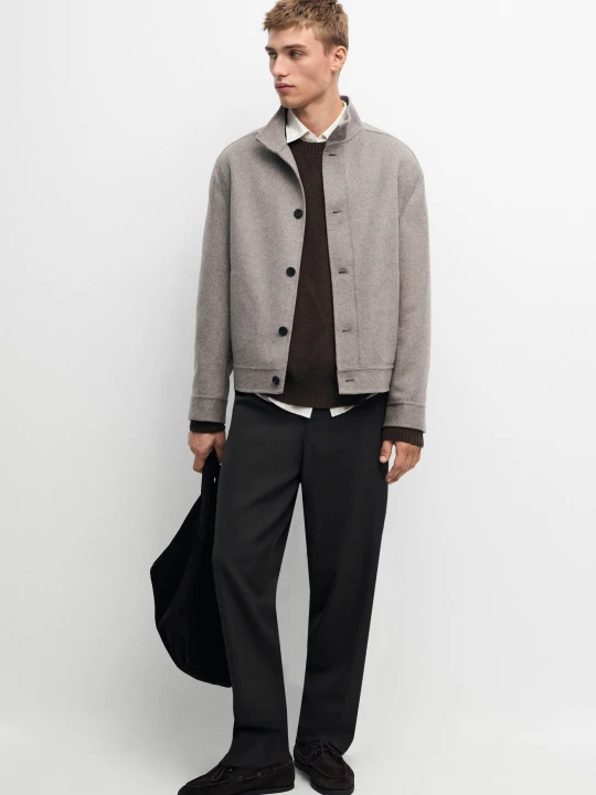 Zdjęcie produktu Kurtka Z Mieszanki Wełny Z Golfem Z Tkaniny Dwustronnej - Norkowy - Massimo Dutti - Male