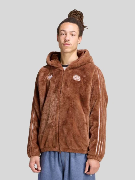 Zdjęcie produktu Kurtka z pluszu o kroju relaxed fit z kapturem i naszywkami adidas Originals Czekoladowy