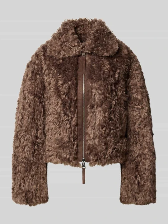 Zdjęcie produktu kurtka z pluszu teddy / sztucznego futra o kroju regular fit z wykładanym kołnierzem model 'Amoa' Hugo Beżowy