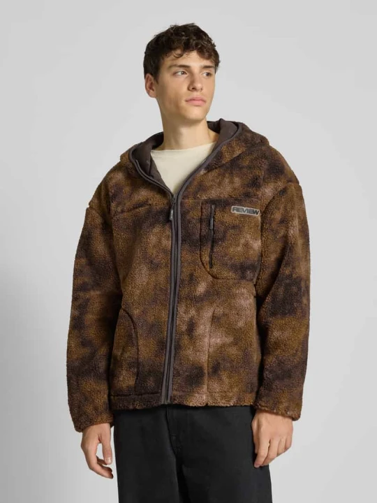 Zdjęcie produktu Kurtka z pluszu teddy z kieszenią na zamek i detalem z logo REVIEW Ciemnobrązowy