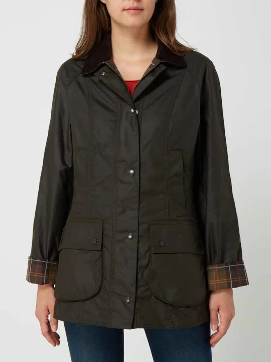 Zdjęcie produktu Kurtka z woskowanej bawełny model 'Beadnell Wax' Barbour Oliwkowy
