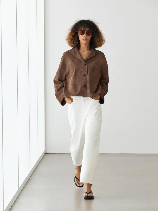Zdjęcie produktu Zamszowa Kurtka O Luźnym Kroju - Szarobrązowy - - Massimo Dutti - Kobieta