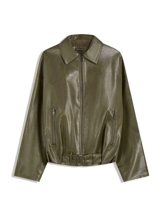 Zdjęcie produktu Kurtka ze skóry ekologicznej Bershka khaki
