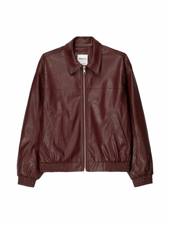 Zdjęcie produktu Kurtka ze skóry ekologicznej Bershka ciemnoczerwony
