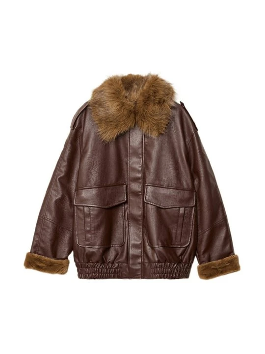 Zdjęcie produktu Kurtka ze skóry ekologicznej Stradivarius ciemnobrązowy