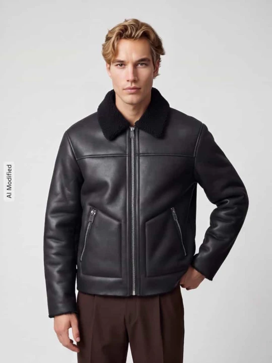 Zdjęcie produktu Kurtka ze skóry ekologicznej z kołnierzem typu shearling Only & Sons Czarny