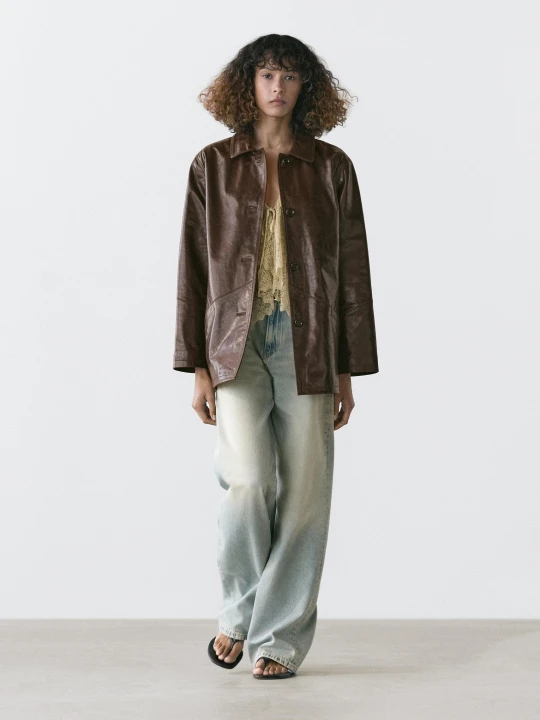 Zdjęcie produktu Kurtka Ze Skóry Nappa - Brązowy - Massimo Dutti - Female