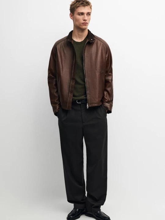 Zdjęcie produktu Kurtka Ze Skóry Nappa Z Golfem - Skórzany - Massimo Dutti - Male