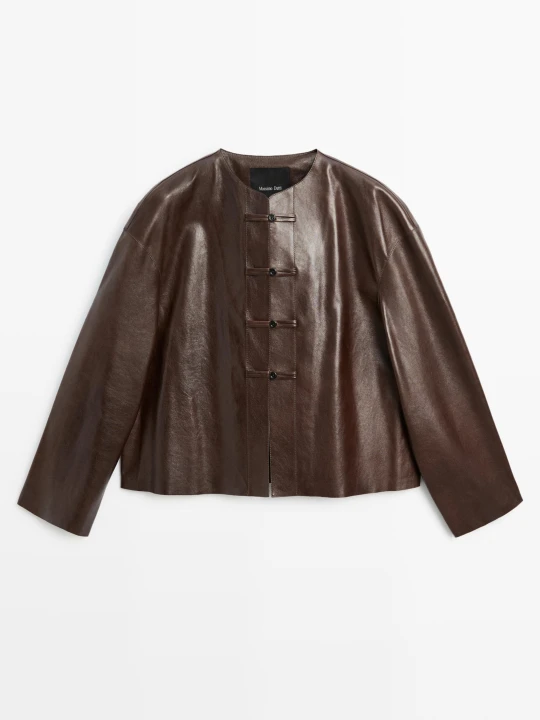 Zdjęcie produktu Kurtka Ze Skóry Nappa Z Zapięciem Na Kołeczki - Brązowy - Massimo Dutti - Female