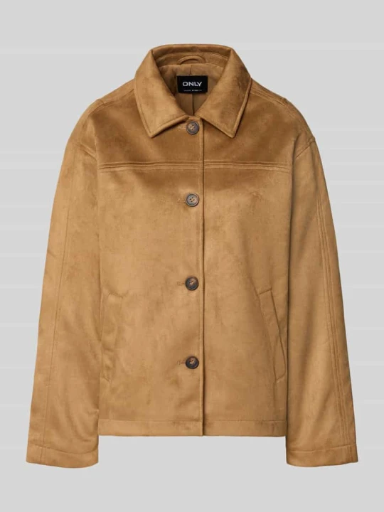 Zdjęcie produktu kurtka ze skóry sztucznej w imitacja weluru o kroju regular fit model 'CAROLINA' Only Camel