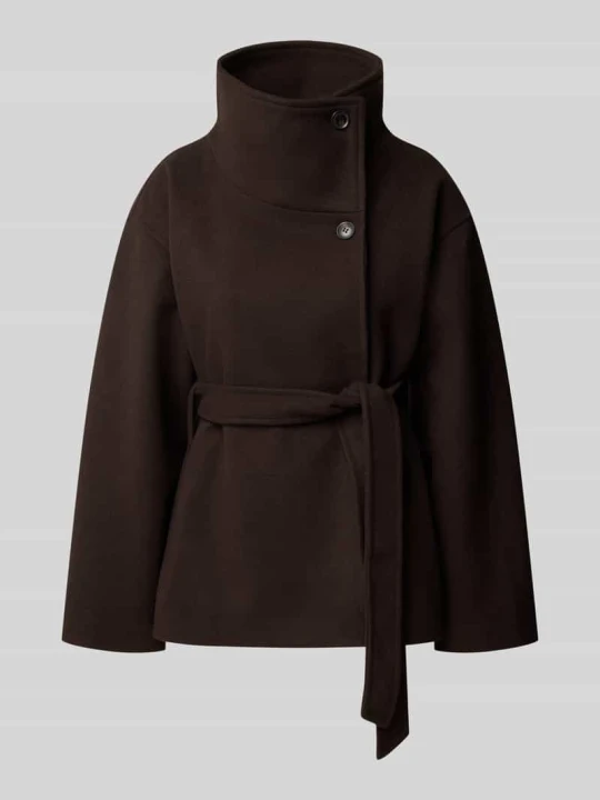 Zdjęcie produktu Kurtka ze stójką i wiązanym paskiem Gina Tricot Ciemnobrązowy