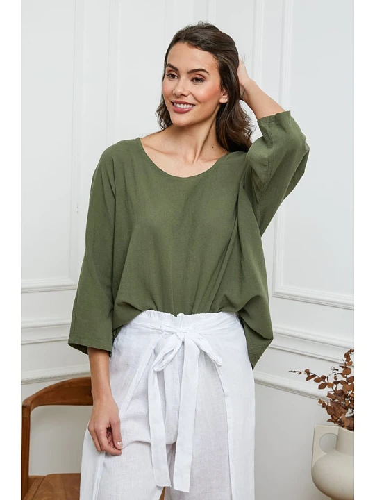 Zdjęcie produktu La Compagnie Du Lin Bluzka "Fraiche" w kolorze khaki rozmiar: XL