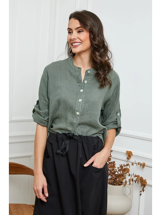 Zdjęcie produktu La Compagnie Du Lin Lniana bluzka "Jimenez" w kolorze khaki rozmiar: XL