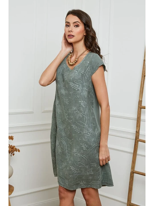 Zdjęcie produktu La Compagnie Du Lin Lniana sukienka w kolorze khaki rozmiar: XL